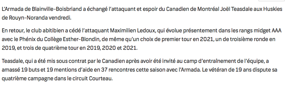 Avant Nick Suzuki qui sera échangé pour la LUNE dans la OHL...