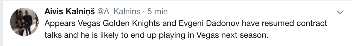 AYOYE...Evgeny Dadonov serait un membre des Golden Knights...