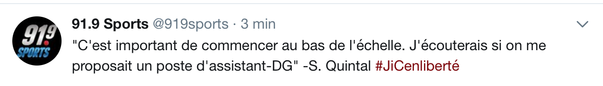 AYOYE...Stéphane Quintal confirme qu'il vise un poste de DG !!!