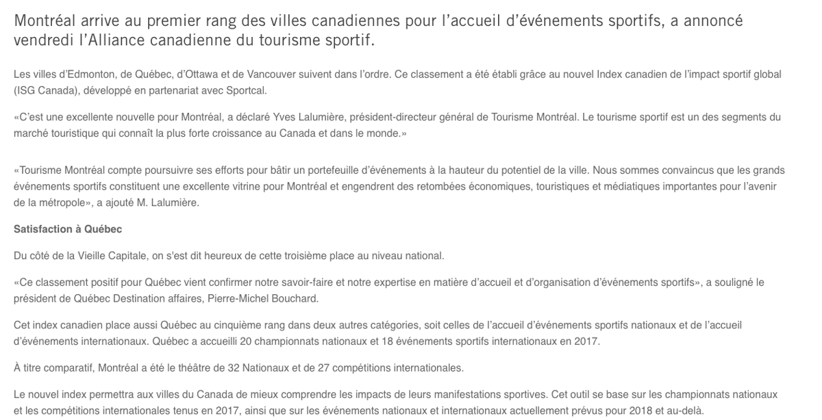 BEN OUI TOÉ!!! Montréal PREMIÈRE VILLE CANADIENNE en sports??