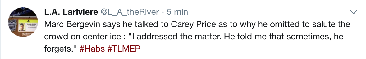 BEN OUI TOÉ...Carey Price a des problèmes de mémoire...