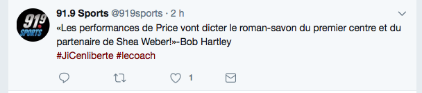 Bob Hartley doit faire ATTENTION en foutant toute la PRESSION sur Price.