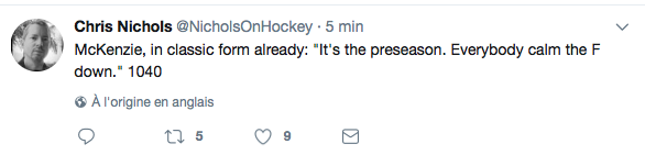 Bob McKenzie avait un message pour les fans du CH déjà en PANIQUE...après un match préparatoire...