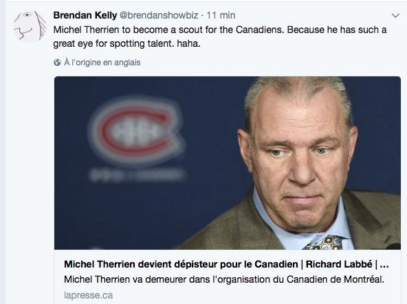 Brendan Kelly de la GAZETTE s'est moqué de Michel Therrien..