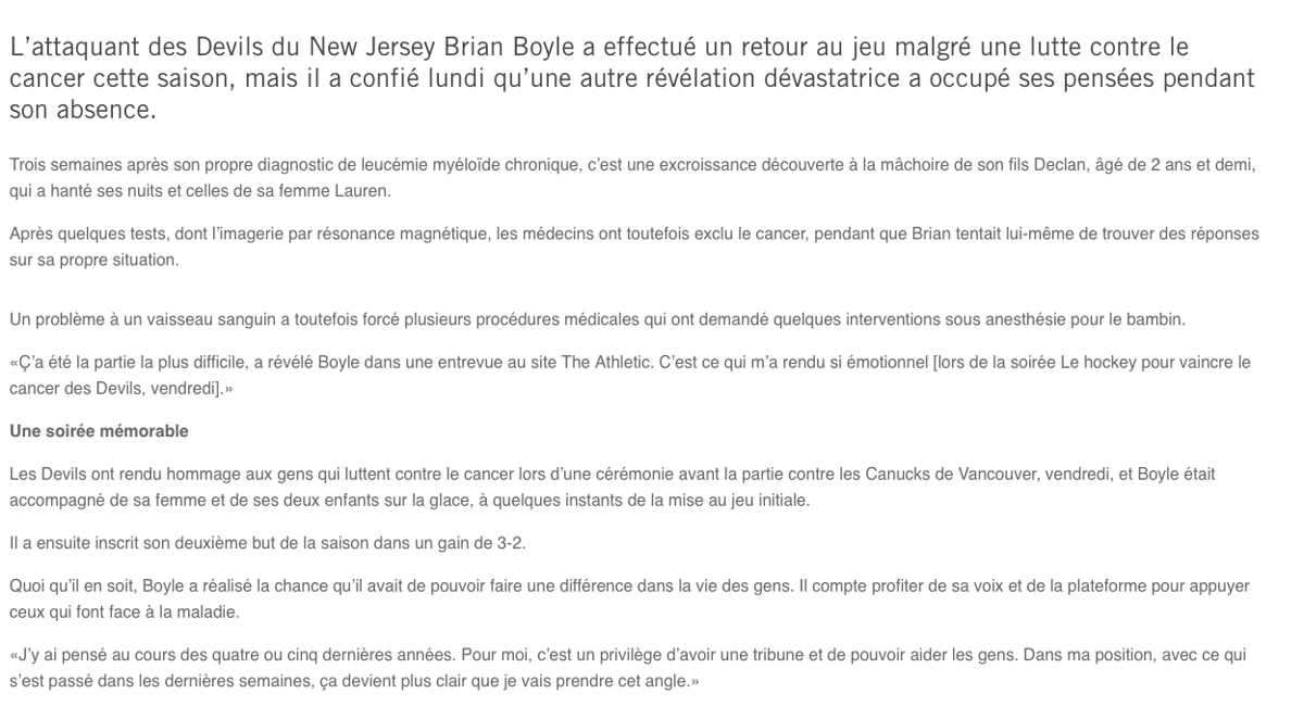 Brian Boyle...N'a pas seulement appris qu'il avait la LEUCÉMIE...