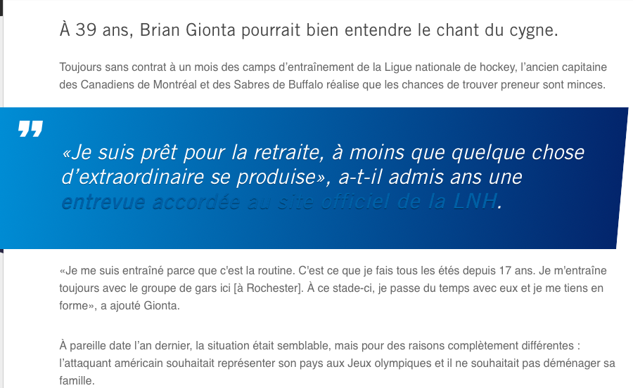 Brian Gionta prêt pour la RETRAITE..