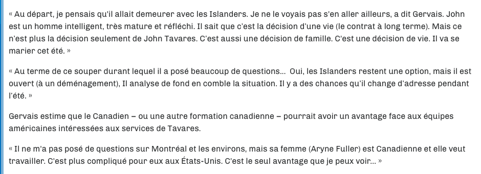 Bruno Gervais CALL Montréal pour John Tavares!!!!