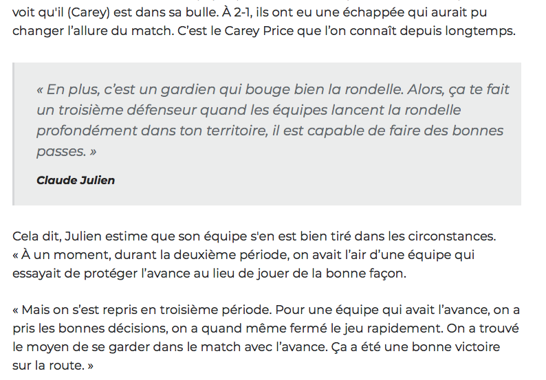 Ça sent de plus en plus le VÉZINA pour Carey Price...