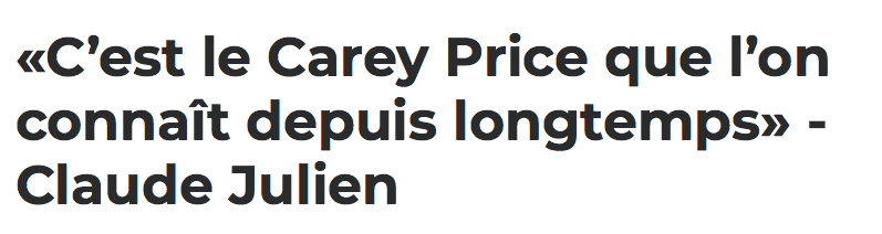 Ça sent de plus en plus le VÉZINA pour Carey Price...