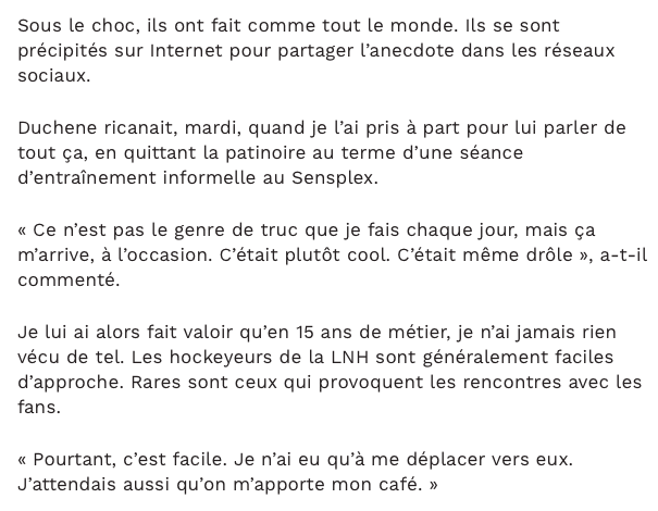 Ça serait malade rencontrer Matt Duchene au Tim Hortons...