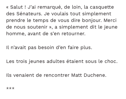 Ça serait malade rencontrer Matt Duchene au Tim Hortons...