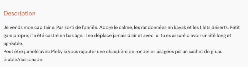  CAPITAINE GENTIL..endu pour 4 PIASSES sur KIJIJI...