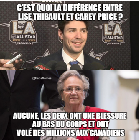 Carey Price comparé à Lise Thibault...HAHA!!!