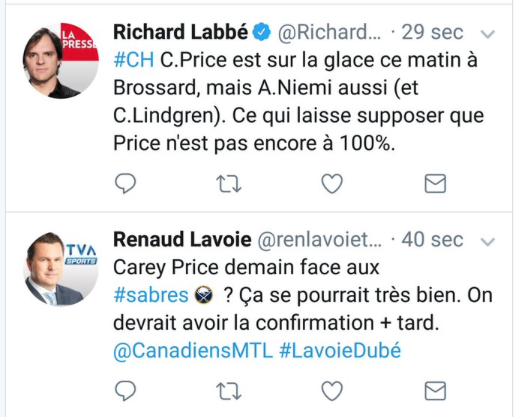  Carey Price de retour samedi!!!!!! On croit qui?