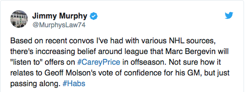 Carey Price ÉCHANGÉ?  C'est le TREND du jour...