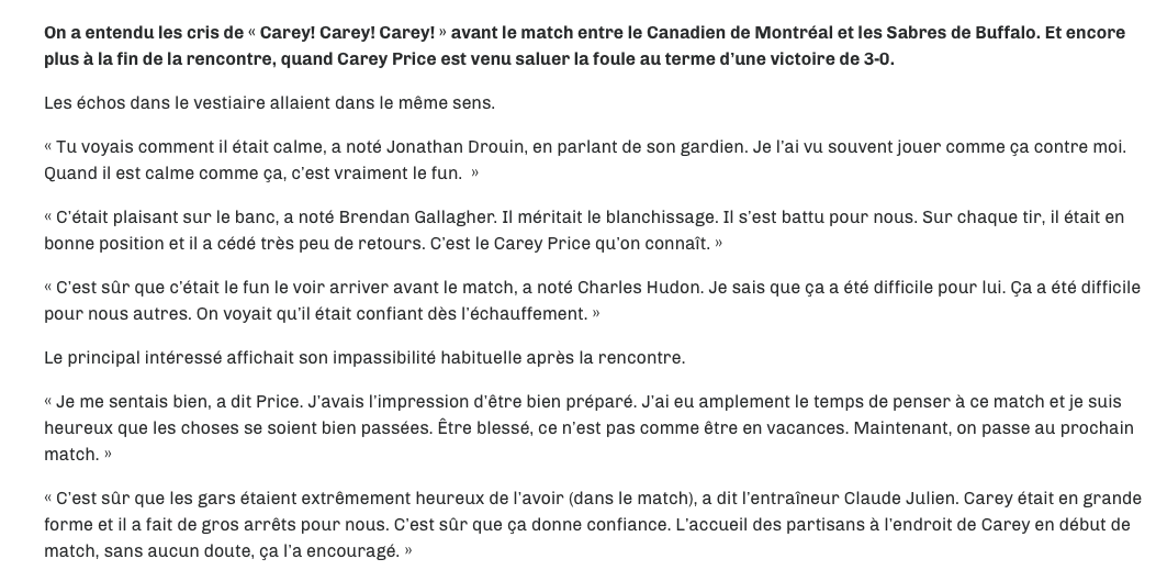 Carey Price est comme un MANIPULATEUR...