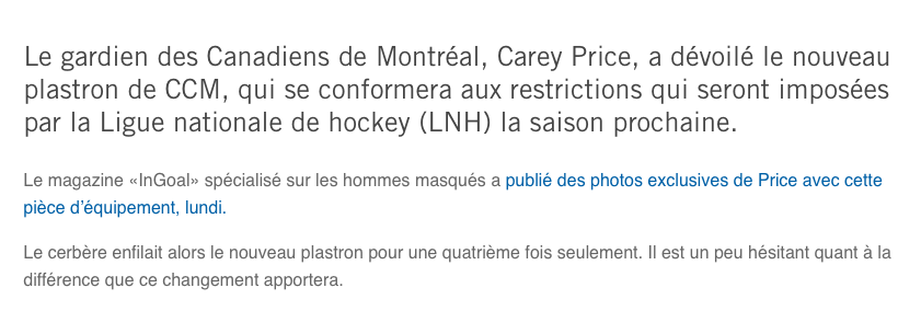 Carey Price est POLI..mais...