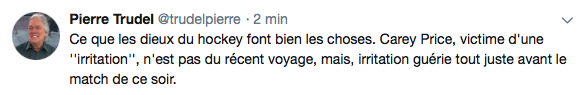 Carey Price fait encore rire de lui...