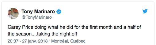 Carey Price ne pense qu'à sa YEULE....