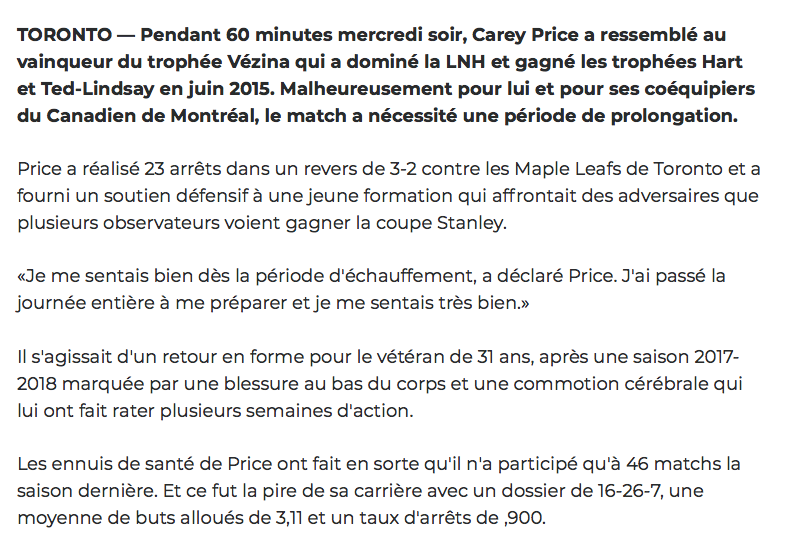 Carey Price pour le HART et le VÉZINA?