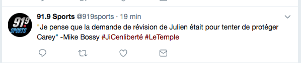 Carey Price serait en TABARN....de ne pas jouer ce soir...