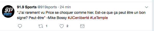 Carey Price serait en TABARN....de ne pas jouer ce soir...