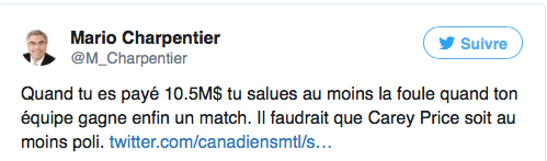 Carey Price SNOBE la foule du Centre Bell..
