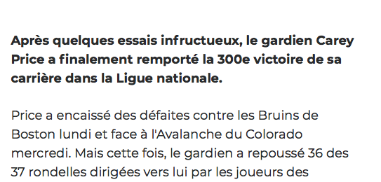 Carey Price sur le TOIT du MONDE....