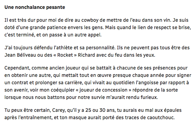 Carey Price: une NONCHALANCE PESANTE pour ses coéquipiers....