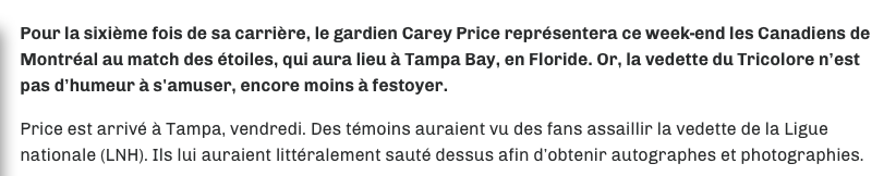 Carey Price...Est d'une HUMEUR MASSACRANTE au match des étoiles..