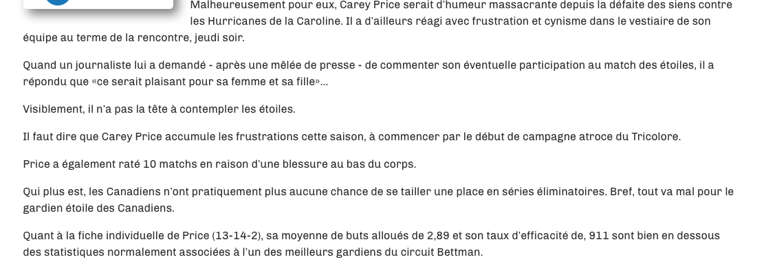 Carey Price...Est d'une HUMEUR MASSACRANTE au match des étoiles..