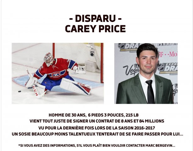 Carey Price...veut revenir dans l'ouest...