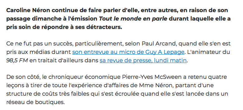 Caroline Néron devrait s'inspirer de Marc Bergevin...