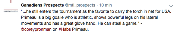 Cayden Primeau encore le favori ???