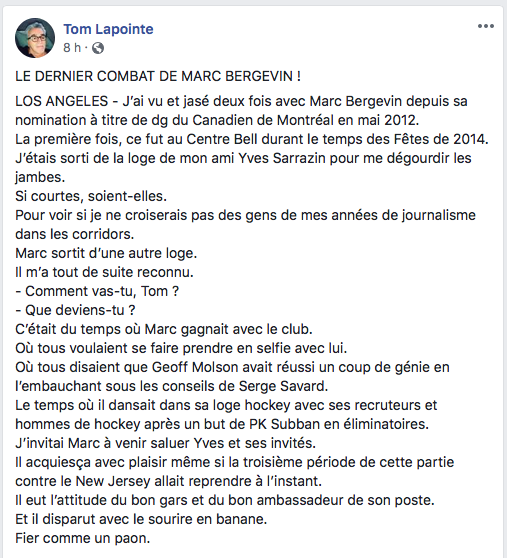 Ce texte de Tom Lapointe sur Marc Bergevin nous a donné des FRISSONS....