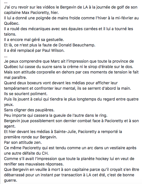 Ce texte de Tom Lapointe sur Marc Bergevin nous a donné des FRISSONS....