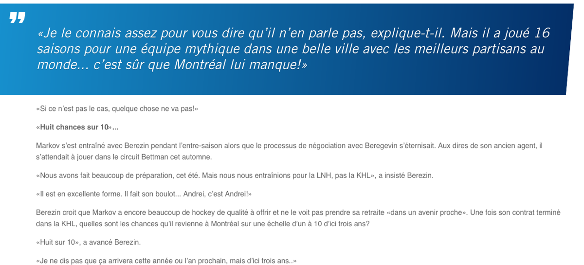  Certains pensent qu'Andrei Markov va revenir à Montréal..HAHA!!!