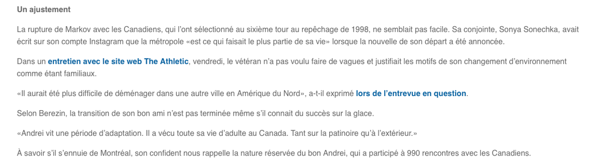  Certains pensent qu'Andrei Markov va revenir à Montréal..HAHA!!!