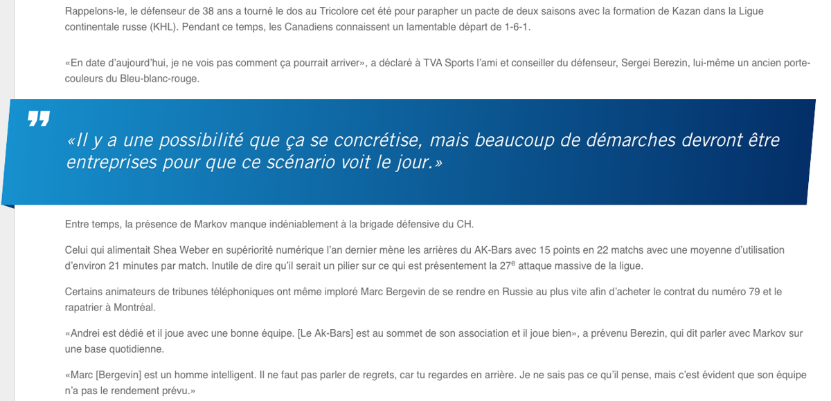  Certains pensent qu'Andrei Markov va revenir à Montréal..HAHA!!!