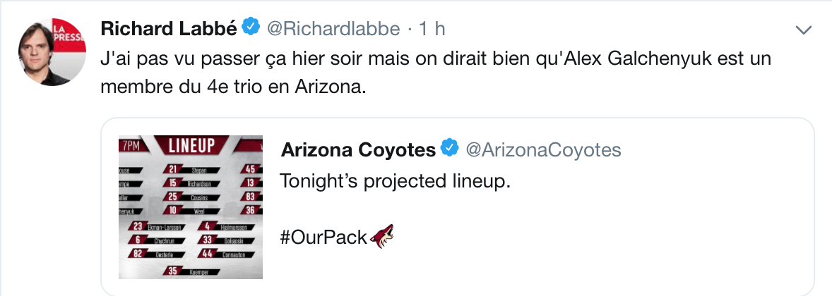 Certains pensent que Galchenyuk est sur le 4e trio...