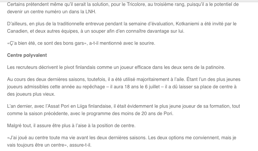 C'est bien beau que...Jesperi Kotkaniemi veuille jouer à Montréal...MAIS....