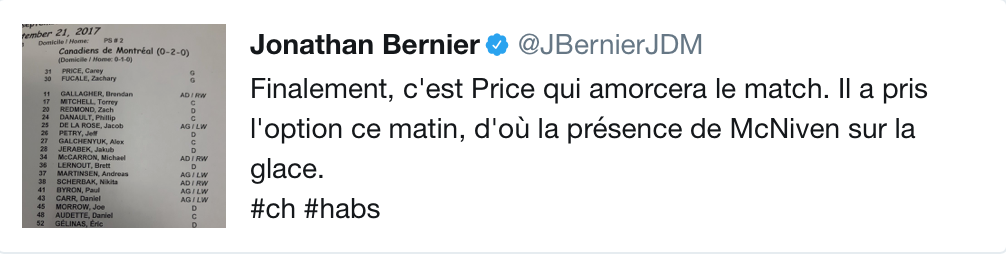 C'est encore Carey Price qui décide quand il joue...