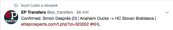 C'est maintenant confirmé pour Simon Despres !!!