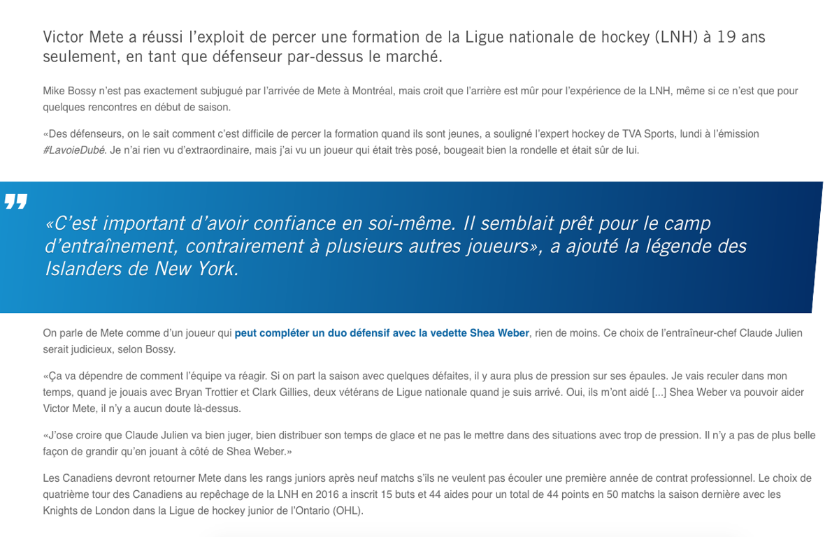 C'est rendu que Mike Bossy n'a rien vu d'EXTRAORDINAIRE de Victor Mete??????