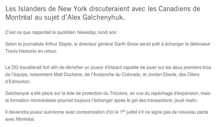 C'est rendu sur TVA Sports..Galchenyuk vs Hamonic...