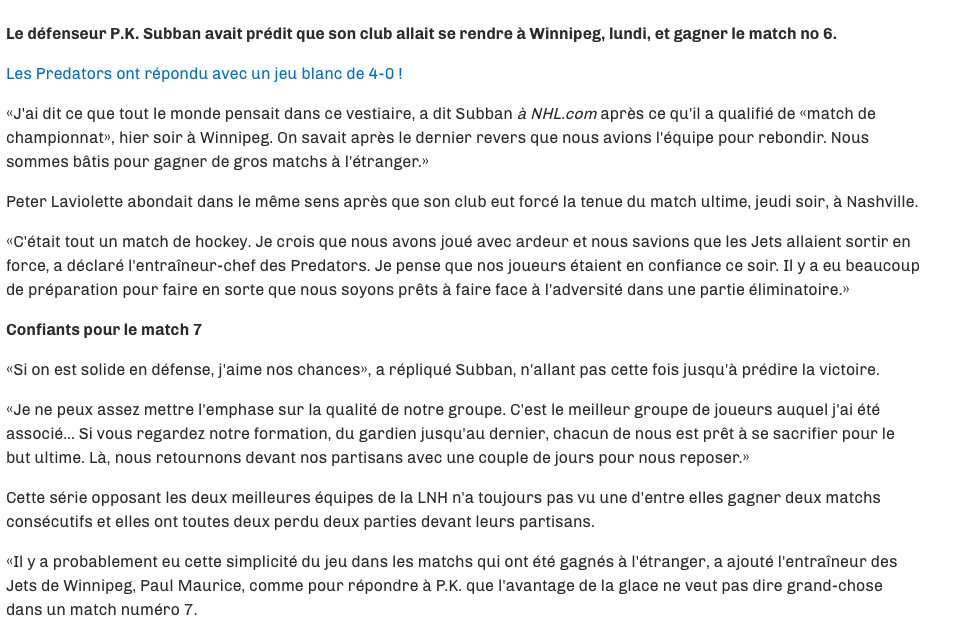Cette fois..PK Subban n'a pas eu le GUTS de prédire la victoire...
