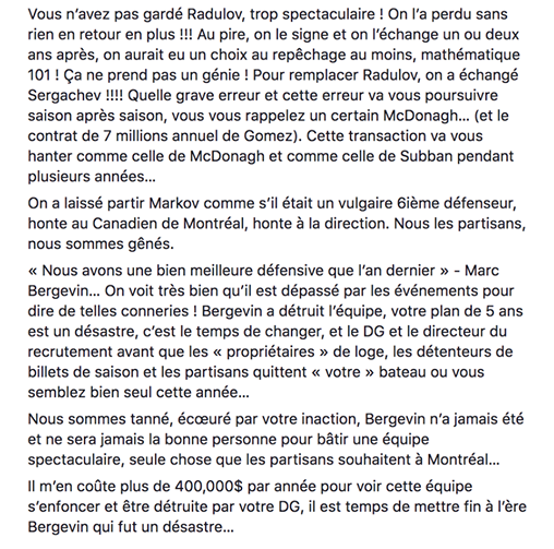  Cette lettre d'un partisan à Geoff Molson...Est devenue VIRALE...