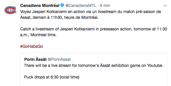 Ceux qui voudraient voir Kotkaniemi à l'oeuvre...