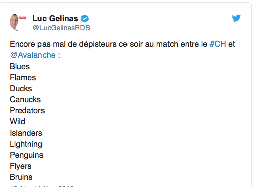 Chaque équipe qui épiait le CH hier...