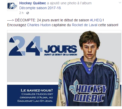 Charles Hudon capitaine du Rocket de Laval ???
